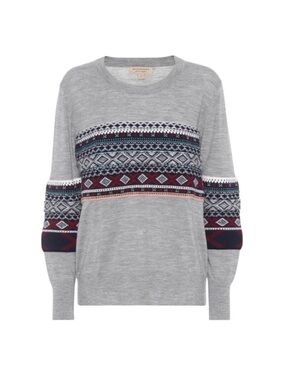 NEW BURBERRY Grey Fair Isle Merino Wool Swetaer